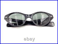 Vintage Retro Black Cat Eye Eyeglasses Gray Lens 145 France Designer Women