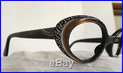 Vintage Rhinestone Eyeglass Frames L. Evrard 1950s Eyeglasses Cat Eye NOS