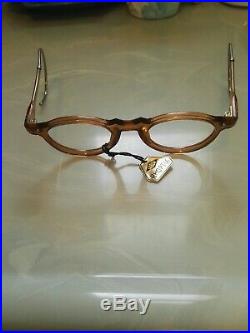 Vintage Round Panto 1950 French Eye Glasses Crystal Tan New Deadstock Lunettes