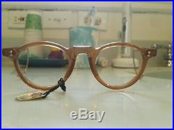 Vintage Round Panto 1950 French Eye Glasses Crystal Tan New Deadstock Lunettes