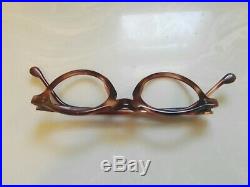 Vintage Round Panto 1950 French Eye Glasses Tortoise Brown Lunettes 51