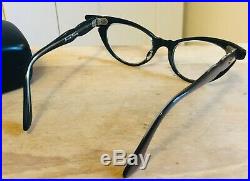 Vintage Selecta Frame France Black Mauve Cat Eye Glasses 50s Retro Pinup 44-20mm