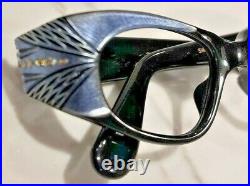 Vintage Swank Optical Cateye Blue Black Made in France 44x20 With Rhinestones