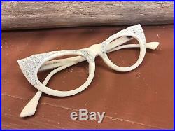 Vintage White Cat Eye Rhinestone Glasses. Frame Only. Made In France
