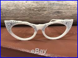 Vintage White Cat Eye Rhinestone Glasses. Frame Only. Made In France