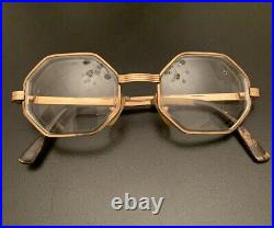 Vintage Wire Rimmed Octagon Glasses Made In France 20/000 14KGF. CE Stamped