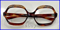 Vintage Woman's Eyeglass Frame Brown Rhinestones Oval 54x22 France