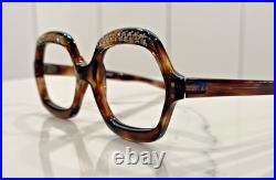 Vintage Woman's Eyeglass Frame Brown Rhinestones Oval 54x22 France