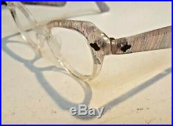 Vintage Woman's cateye acrylic pink blue clear eyeglass frame thick temple