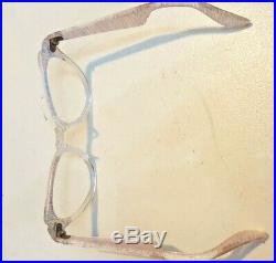 Vintage Woman's cateye acrylic pink blue clear eyeglass frame thick temple