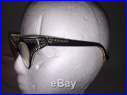 Vintage retro cat eye RHINESTONE eyeglass frames FRANCE ladies BLACK Ivory