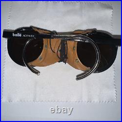 Vtg 1980's BOLLE Acrylex GLACIER SUNGLASSES France ROUND lens LEATHER blinkers