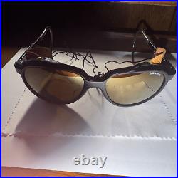 Vtg 1980's BOLLE Acrylex GLACIER SUNGLASSES France ROUND lens LEATHER blinkers