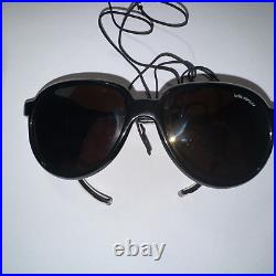 Vtg 1980's BOLLE Acrylex GLACIER SUNGLASSES France ROUND lens LEATHER blinkers