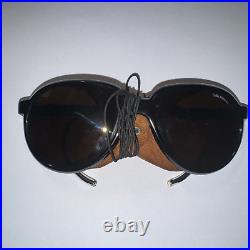 Vtg 1980's BOLLE Acrylex GLACIER SUNGLASSES France ROUND lens LEATHER blinkers