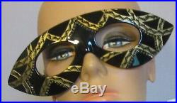 Vtg FRENCH EYEGLASS FRAMES dramatic gold inlay marcasite snake eye mask display