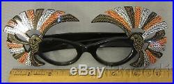 Vtg Fabulous French jeweled carved PEACOCK EYEGLASS FRAMES newithold carved