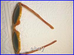 Vtg French Antique Sunglasses Cat Eye Bamboo Frames Amber Green Lens 50s
