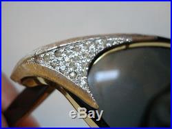 Vtg origina Antique Art France amber black rhinestone cat eye sunglassesFree SH