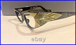 Woman's Cateye Swank France 44x20 Vintage Eyeglass frame Olive Rhinestone